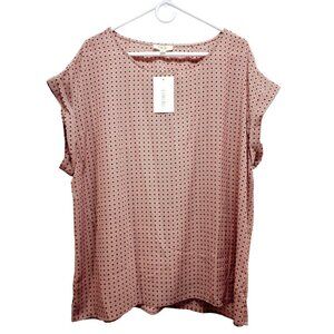 Como Blu Womens SZ 1X Pink Black Geometric Print Short Sleeve Blouse Lightweight